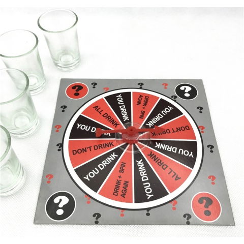 Jocuri de societate - Joc de societate cu 4 pahare de shoturi din sticla Flippy, ruleta norocului, pentru petreceri, 17x17x7.5cm