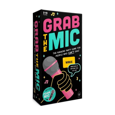 Import - Joc de Societate Grab The Mic, Flippy, Tip Karaoke, 125 de Carti cu Cuvinte, Microfon din Spuma, Tabla de Joc, Jetoane, 11.5 x 22 x 7 cm, Negru/Roz 