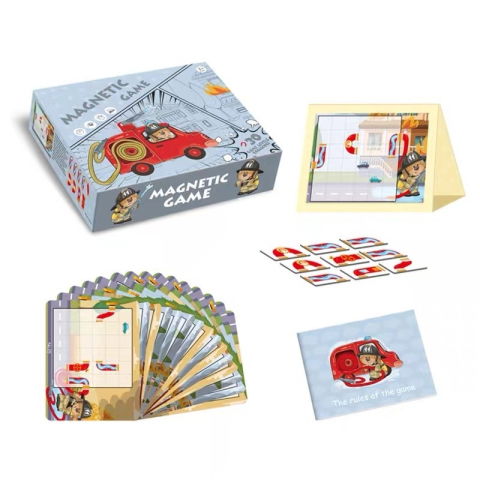 Jucarii educative - Joc educativ magnetic de interconectare, micul pompier, 15 nivele, 9 carti, pentru copii, +3 ani, multicolor