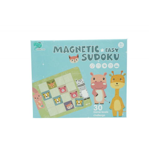 Jucarii educative - Joc educativ Sudoku cu tablita magnetica, 32 de piese, cartonase cu animale, Verde
