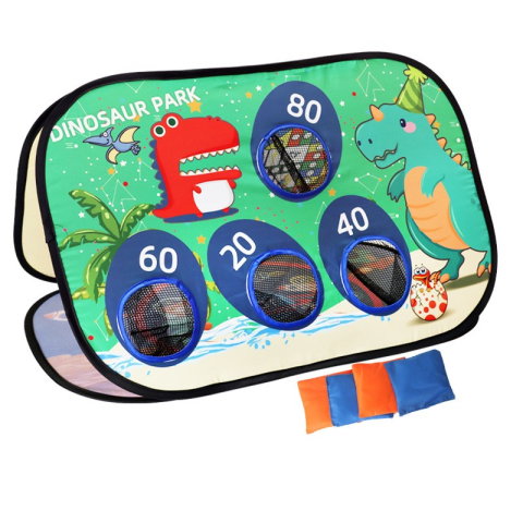 TeoMarket - Joc pentru Copii, Flippy, Aruncarea Sacilor cu Nisip, Sageti, 8 Mingi, 4 Saci, Geanta Portabila, Interactiv, Model Dinozauri, 77.5x44.5x42 cm, Multicolor