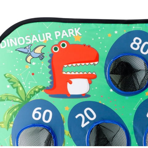 Jucarii interactive - Joc pentru Copii, Flippy, Aruncarea Sacilor cu Nisip, Sageti, 8 Mingi, 4 Saci, Geanta Portabila, Interactiv, Model Dinozauri, 77.5x44.5x42 cm, Multicolor