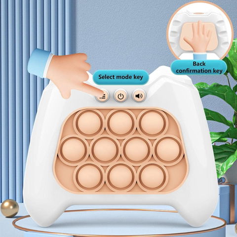 10 - 25 LEI - Joc Pop It, Flippy, consola, joc interactiv, antistres, cu baterii, Abs si silicon, Alb, 12 x 10 x 5.8 cm