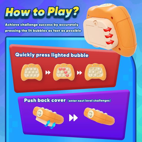 10 - 25 LEI - Joc Pop It, Flippy, consola, joc interactiv, antistres, cu baterii, Abs si silicon, Portocaliu, 12 x 10 x 5.8 cm