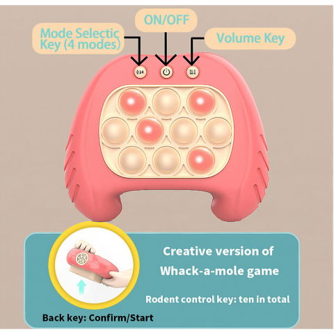 10 - 25 LEI - Joc Pop It, Flippy, consola, joc interactiv, antistres, cu baterii, Abs si silicon, Roz, 12 x 10 x 5.8 cm