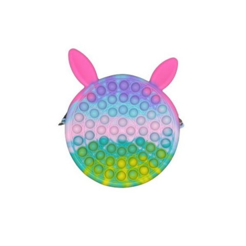 Import - Jucarie antistres din silicon Flippy, Geanta Pop It, 16 cm, Iepuras, Macarons