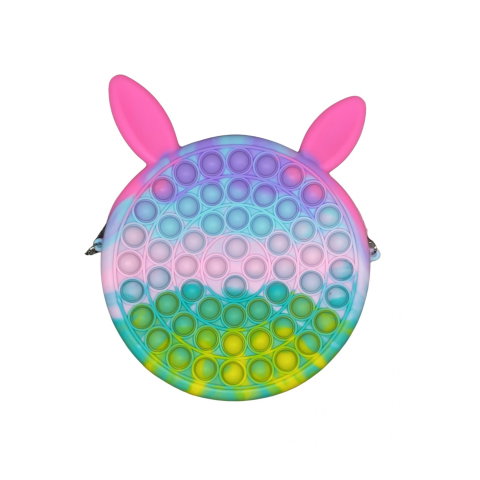 Import - Jucarie antistres din silicon Flippy, Geanta Pop It, 16 cm, Iepuras, Macarons