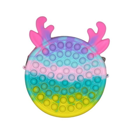 Import - Jucarie antistres din silicon Flippy, Geanta Pop It, 16 cm, Ren, Macarons