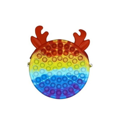 Import - Jucarie antistres din silicon Flippy, Geanta Pop It, Ren, 16 cm, Curcubeu