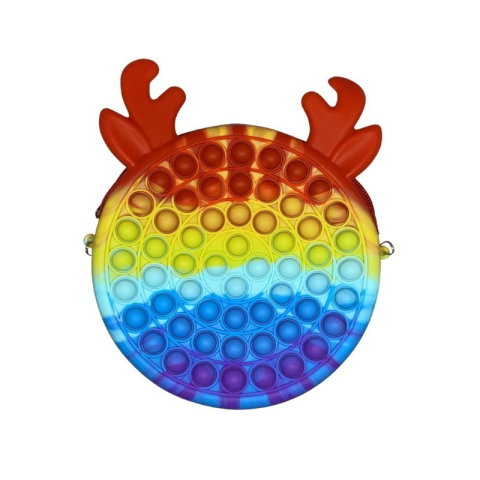 Import - Jucarie antistres din silicon Flippy, Geanta Pop It, Ren, 16 cm, Curcubeu