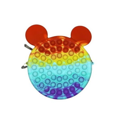 Import - Jucarie antistres din silicon Flippy, Geanta Pop It, Soricel, 16 cm, Curcubeu