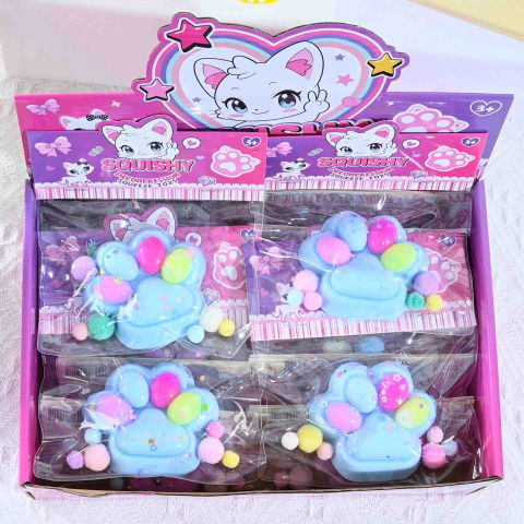 10 - 25 LEI - Jucarie Antistres Squishy, Flippy, cu Revenire Lenta, Labuta de Pisica Pufoasa, 7.5 cm, Ambalaj Transparent, Model 270510, Multicolor