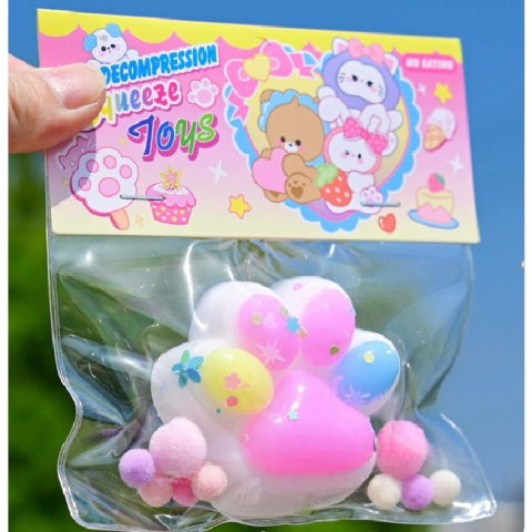 10 - 25 LEI - Jucarie Antistres Squishy, Flippy, cu Revenire Lenta, Labuta de Pisica Pufoasa, 7.5 cm, Ambalaj Transparent, Model 27056, Multicolor