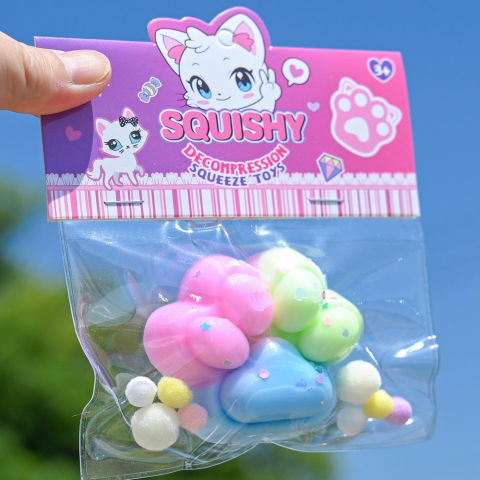 10 - 25 LEI - Jucarie Antistres Squishy, Flippy, cu Revenire Lenta, Labuta de Pisica Pufoasa, 7.5 cm, Ambalaj Transparent, Model 27057, Multicolor