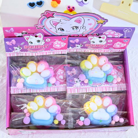 10 - 25 LEI - Jucarie Antistres Squishy, Flippy, cu Revenire Lenta, Labuta de Pisica Pufoasa, 7.5 cm, Ambalaj Transparent, Model 27058, Multicolor