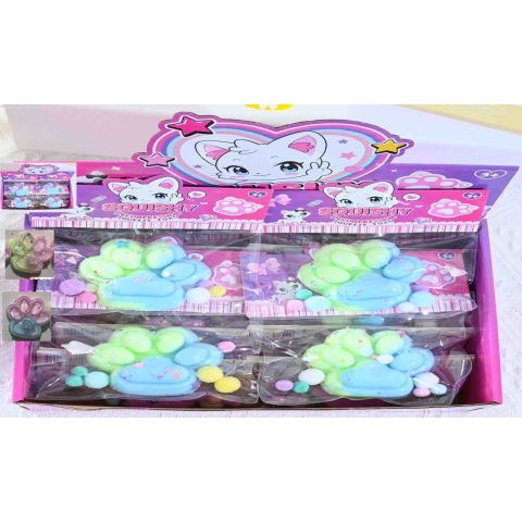 10 - 25 LEI - Jucarie Antistres Squishy, Flippy, cu Revenire Lenta, Labuta de Pisica Pufoasa, 7.5 cm, Ambalaj Transparent, Model 27059, Multicolor