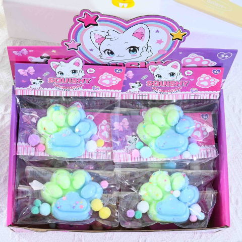 10 - 25 LEI - Jucarie Antistres Squishy, Flippy, cu Revenire Lenta, Labuta de Pisica Pufoasa, 7.5 cm, Ambalaj Transparent, Model 27059, Multicolor