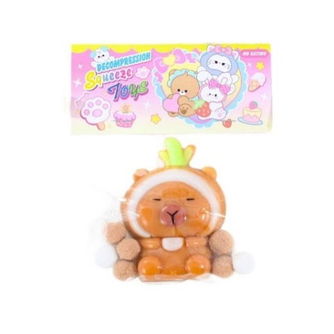 10 - 25 LEI - Jucarie Antistres Squishy, Flippy, cu Revenire Lenta, Model Capybara, 7cmx6.5 cm, din TPR, Ambalaj Transparent, Maro