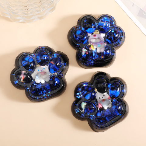 Jucarii Squishy si Gonggi - Jucarie Antistres Squishy, Flippy, cu Revenire Lenta, Model Cat Paw, Squeeze Pinch Family, 6.5 x 6 cm, din Tpr, 4-6 Ani, Model 2 Figurine, Negru cu Insertii