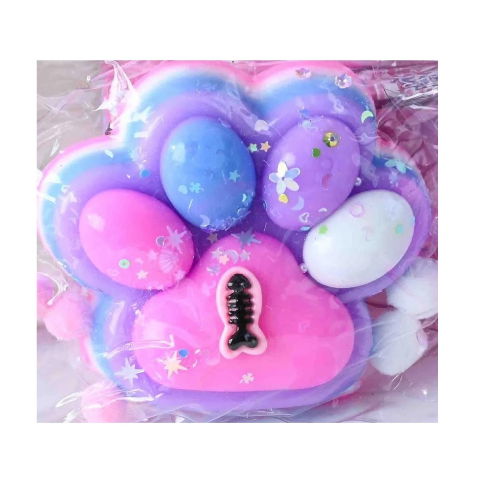 Jucarii Squishy si Gonggi - Jucarie Antistres Squishy, Flippy, cu Revenire Lenta, Model Labuta de Pisica, cu Pestisor, 220g, 12.5 x 10.5 cm Squeeze Pinch Family, Ambalaj Transparent, Roz-Multicolor