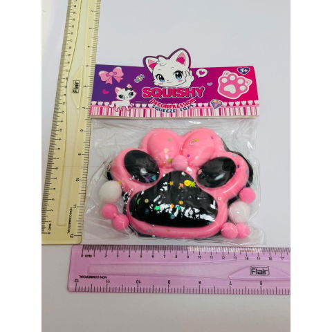 Jucarii Squishy si Gonggi - Jucarie Antistres Squishy, Flippy, cu Revenire Lenta, Model Labuta de Pisica, cu Stelute, 12 cm, 220g, Pinch Family, Ambalaj Transparent, Roz Negru