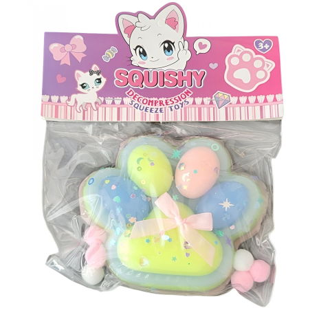 10 - 25 LEI - Jucarie Antistres Squishy, Flippy, cu Revenire Lenta, Model Labuta de Pisica Pufoasa, 12.5x10.5 cm, 220g, Squeeze Pinch Family, Multicolor Albastru