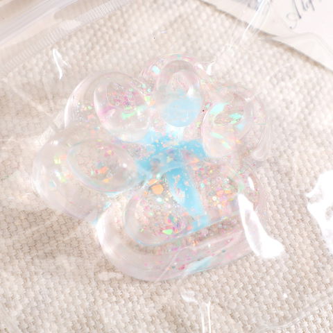 Jucarii Squishy si Gonggi - Jucarie Antistres Squishy, Flippy, cu Revenire Lenta, Squeeze Pinch Family, Model Cat Paw, 6.5 x 7 cm, din Tpr, 4-6 Ani, Model 2 Flori, Transparent