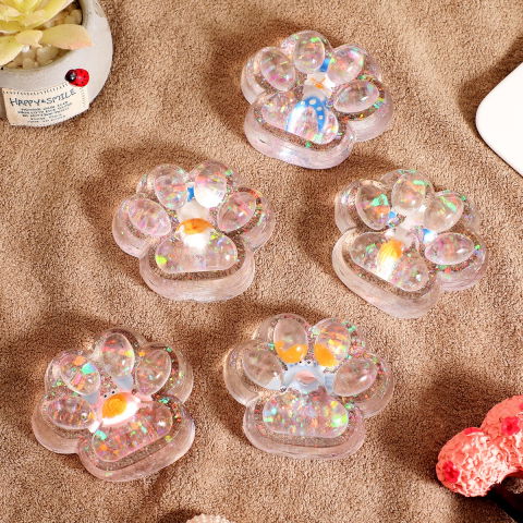 Jucarii Squishy si Gonggi - Jucarie Antistres Squishy, Flippy, cu Revenire Lenta, Squeeze Pinch Family, Model Cat Paw, 6.5 x 7 cm, din Tpr, 4-6 Ani, Model 6 Ocean, Transparent