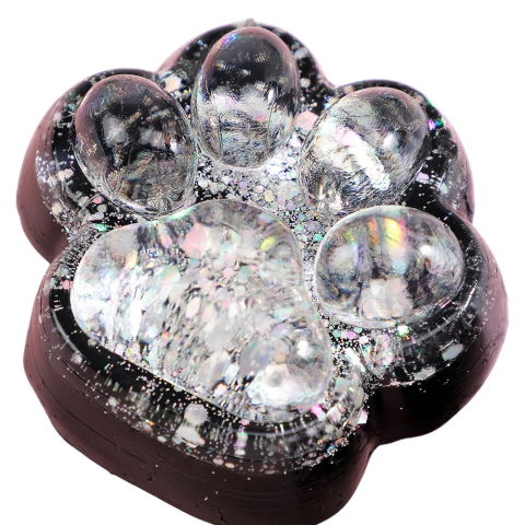 Jucarii Squishy si Gonggi - Jucarie Antistres Squishy, Flippy, cu Revenire Lenta, Squeeze Pinch Family, Model Labuta de Pisica cu Sclipici, 6.5x6 cm, 60g, Ambalaj Transparent, Alb-Negru