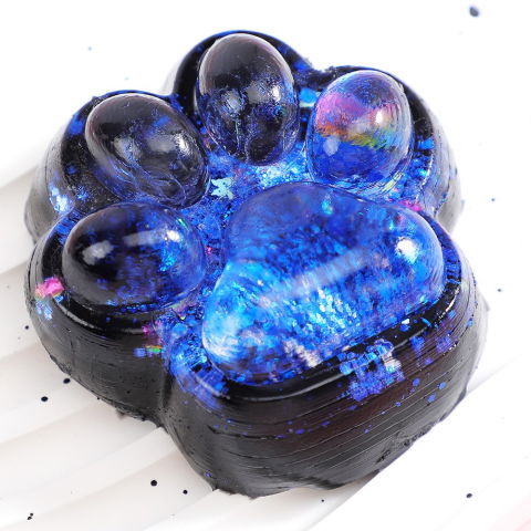 Jucarii Squishy si Gonggi - Jucarie Antistres Squishy, Flippy, cu Revenire Lenta, Squeeze Pinch Family, Model Labuta de Pisica cu Sclipici, 6.5x6 cm, 60g, Ambalaj Transparent, Albastru-Negru