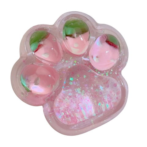 Jucarii Squishy si Gonggi - Jucarie Antistres Squishy, Flippy, cu Revenire Lenta, Squeeze Pinch Family, Model Labuta de Pisica cu Sclipici, 6.5x6 cm, 60g, Ambalaj Transparent, Roz