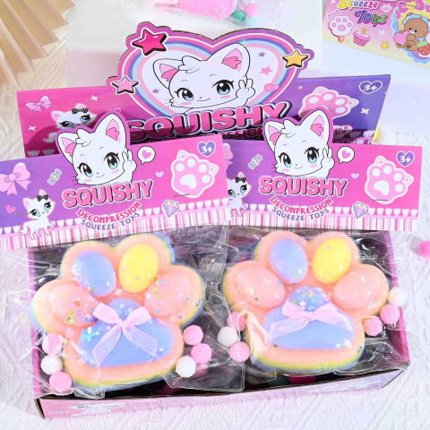 Jucarii Squishy si Gonggi - Jucarie Antistres Squishy, Flippy, cu Revenire Lenta, Squeeze Toys, Model Cat Paw, 12.5x10.5 cm, 220g, +3 Ani, din TPR, Model 3, Multicolor