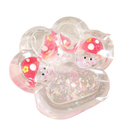 10 - 25 LEI - Jucarie Antistres Squishy, Flippy, Labuta de Pisica Pufoasa, cu Revenire Lenta, 7 x 6.5 cm, Model Ciuperca, Multicolor