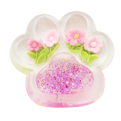 10 - 25 LEI - Jucarie Antistres Squishy, Flippy, Labuta de Pisica Pufoasa, cu Revenire Lenta, 7 x 6.5 cm, Model Flori 1, Transparent