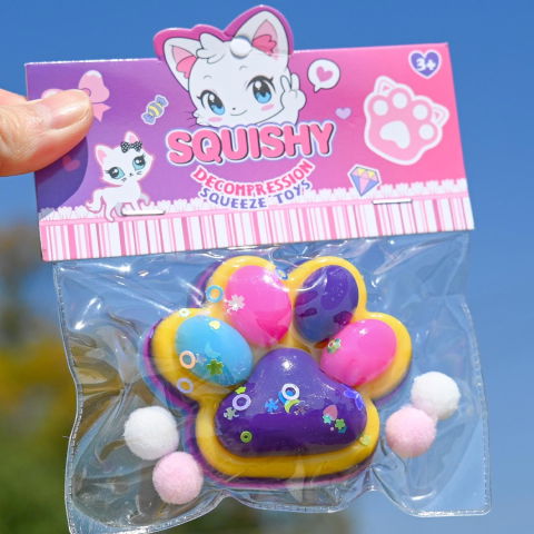 10 - 25 LEI - Jucarie Antistres Squishy, Flippy, Labuta de Pisica Squeeze Toys, cu Revenire Lenta, 7.5 cm, Model 270514, Multicolor