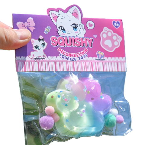 10 - 25 LEI - Jucarie Antistres Squishy, Flippy, Labuta de Pisica Squeeze Toys, cu Revenire Lenta, 7.5 cm, Model 270521, Multicolor