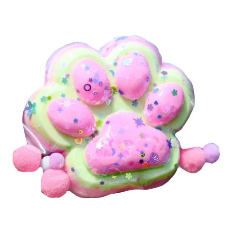 10 - 25 LEI - Jucarie Antistres Squishy, Flippy, Revenire Lenta, Model Labuta de Pisica, Squishy, BIG 12.5 x 10.5 cm, 220 g, Model 22, Roz Verde