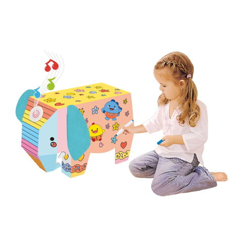 TeoMarket - Jucarie Creativa pentru Copii, Flippy, Model Elefant 3D, Set de Asamblat si Colorat din Carton, Puzzle 3D Educativ, 34 x 14 x 23 cm, 3+ ani, Multicolor