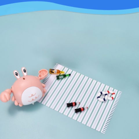 Import - Jucarie de baie pentru copii, Flippy, crab, 10 cm, Roz cu fir