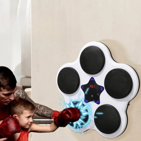 TeoMarket - Jucarie de Boxat cu Muzica si Lumini, Flippy, Bluetooth, Incarcare USB, Aplicare cu Ventuze, 5 Tinte, 40x38x8 cm, 930 g, Alb