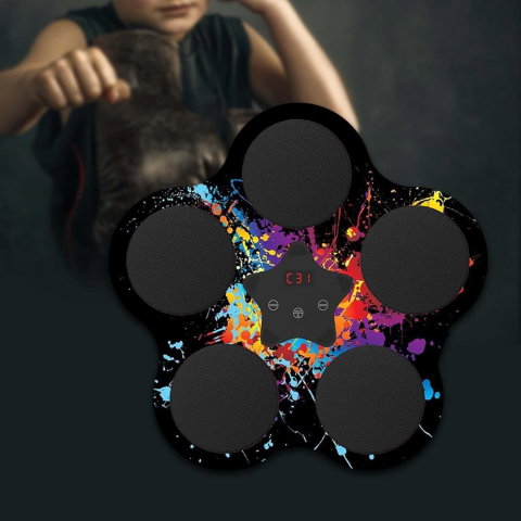 TeoMarket - Jucarie de Boxat cu Muzica si Lumini, Flippy, Bluetooth, Incarcare USB, Aplicare cu Ventuze, 5 Tinte, 40x38x8 cm, 930 g, Negru