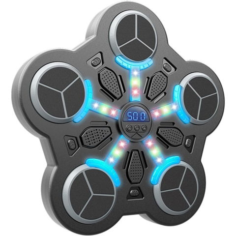 Jucarii interactive - Jucarie de Boxat cu Muzica si Lumini, Flippy, Manusi Incluse, Bluetooth, Incarcare USB, Aplicare cu Ventuze, 5 Tinte, 33x33x4.5 cm, 930 g, Negru