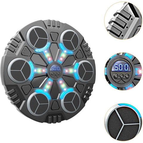 TeoMarket - Jucarie de Boxat cu Muzica si Lumini, Flippy, Manusi Incluse, Bluetooth, Incarcare USB, Aplicare cu Ventuze, 6 Tinte, 32x27x3.5 cm, 930 g, Negru