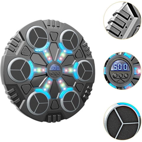 Jucarii interactive - Jucarie de Boxat cu Muzica si Lumini, Flippy, Manusi Incluse, Bluetooth, Incarcare USB, Aplicare cu Ventuze, 6 Tinte, 32x27x3.5 cm, 930 g, Negru