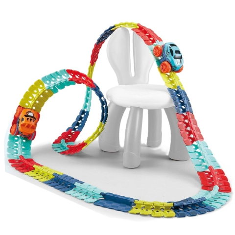 Import - Jucarie de Constructie RollerCoaster, Flippy, 138 de Piese, 41.5x31x7 cm, cu Masini, Multicolor