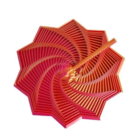 10 - 25 LEI - Jucarie Decompresie, Flippy, Model Stea 3D, DuoChrome, Maner Spirala, Turn Magic Geometric, Multiple Forme, Anti-stress, 11 cm, Rosu/Auriu