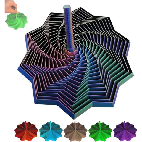 TeoMarket - Jucarie Decompresie, Flippy, Model Stea 3D, DuoChrome, Maner Spirala, Turn Magic Geometric, Multiple Forme, Anti-stress, 17 cm, Albastru Rosu Verde
