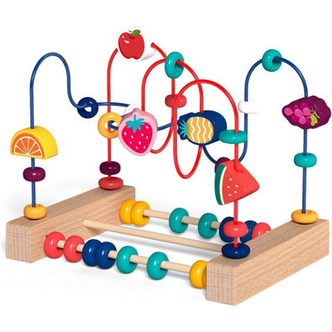 50 - 100 LEI - Jucarie din Lemn Montessori, Flippy, Labirint Motricitate cu Abac si Animalute, Rollercoaster pentru Copii, Educativ, Dezvoltarea Abilitatilor Motorii, Numaratoare, 22x17x15 cm, Multicolor