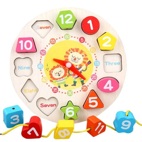 10 - 25 LEI - Jucarie Educativa Flippy, Tip Montessori, Model Ceas Leu, din Lemn, + 36 Luni, 12 Piese, 17 cm, Multicolor