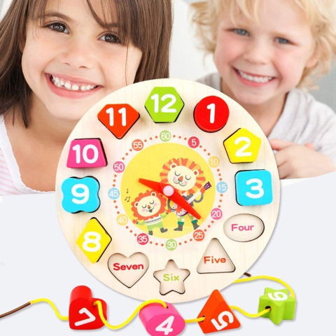 10 - 25 LEI - Jucarie Educativa Flippy, Tip Montessori, Model Ceas Leu, din Lemn, + 36 Luni, 12 Piese, 17 cm, Multicolor